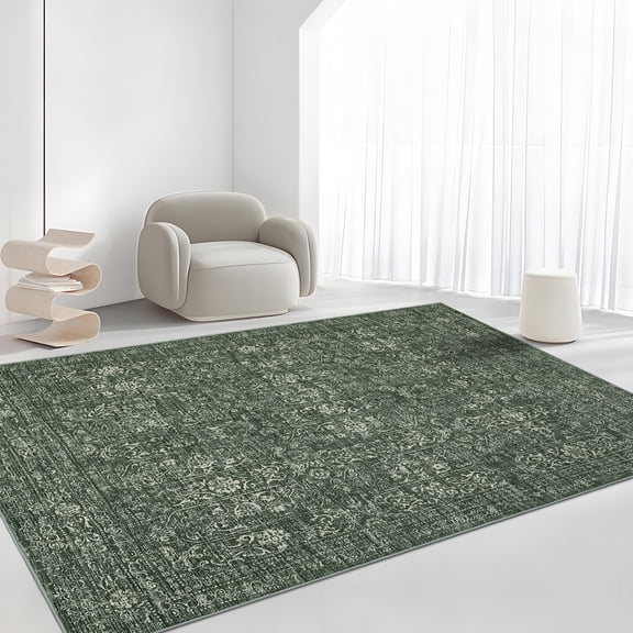 CAROMIO Washable 5' x 7' Area Rug for Living Room Boho Vintage Floral Indoor Carpet Non Slip, Green