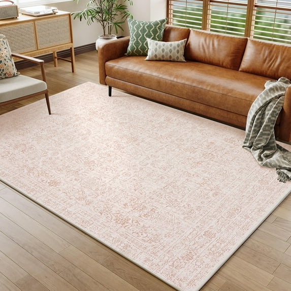 CAROMIO Washable 5' x 7' Area Rug for Living Room Boho Vintage Floral Indoor Carpet Non Slip, Pink