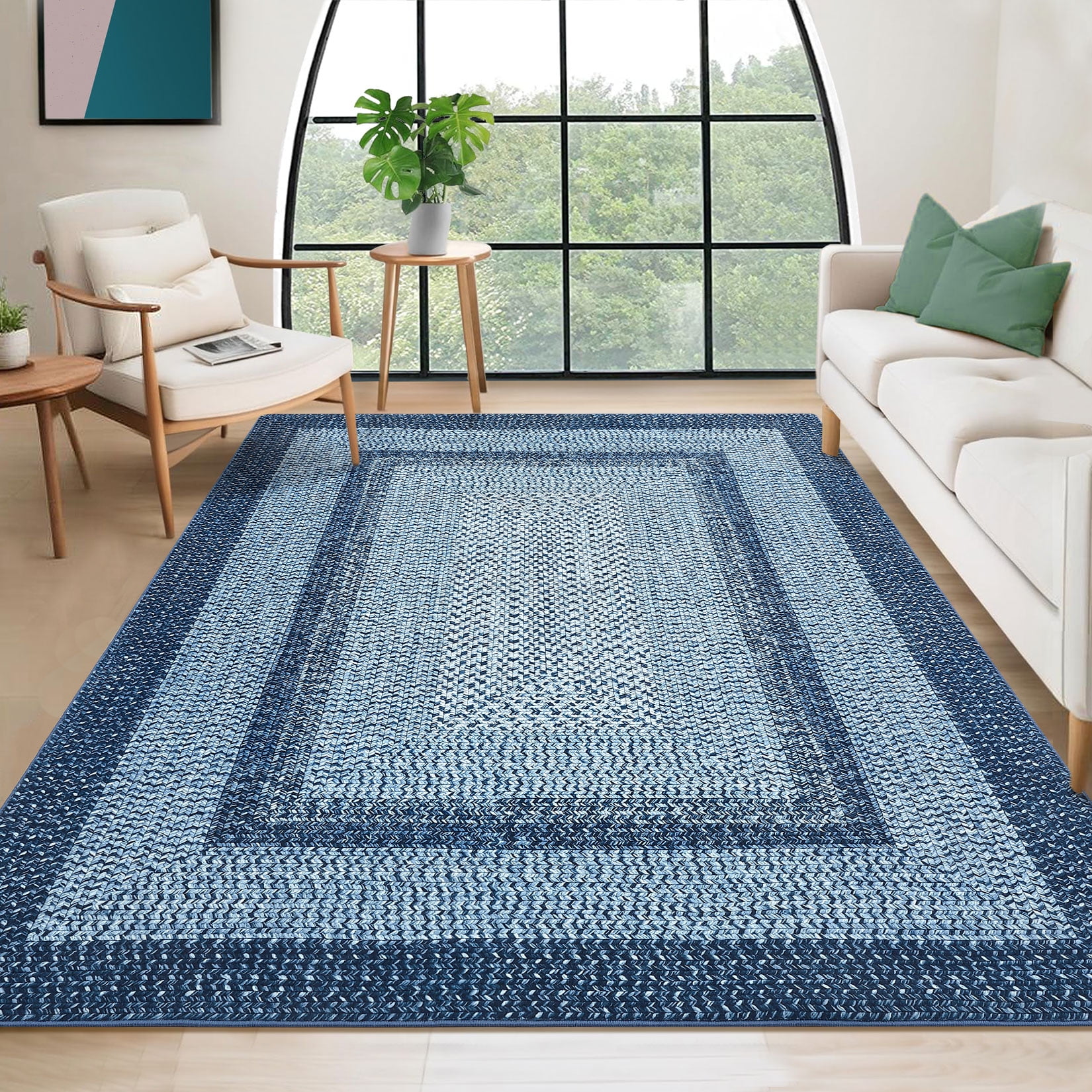CAROMIO Washable 5' x 7' Area Rug for Living Room Modern Imitation Braided Pattern Geometric Indoor Carpet Non Slip, Blue