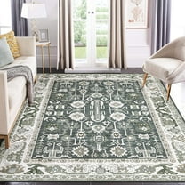CAROMIO Washable Area Rug Moroccan Rug Boho Floral Vintage Area Rug, Easy-Cleaning Living Room Bedroom Dining Room Soft Accent Rug, 8' x 10' Green