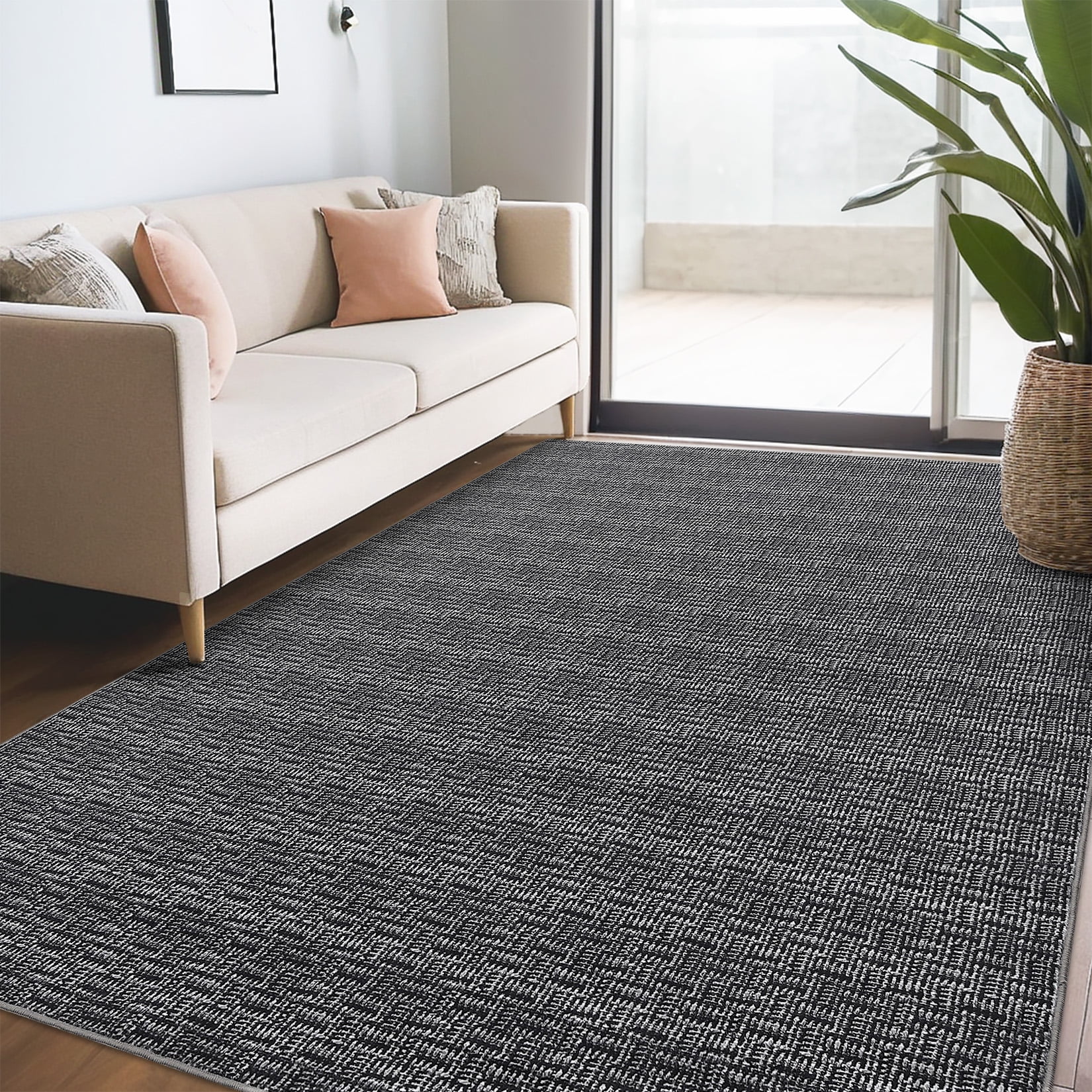 CAROMIO Washable Area Rug Non Slip 5' x 7' Rug for Living Room Solid Printed Textured Rug Indoor Carpet for Bedroom Dining Room, Black