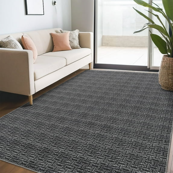 CAROMIO Washable Area Rug Non Slip 5' x 7' Rug for Living Room Solid Printed Textured Rug Indoor Carpet for Bedroom Dining Room, Black