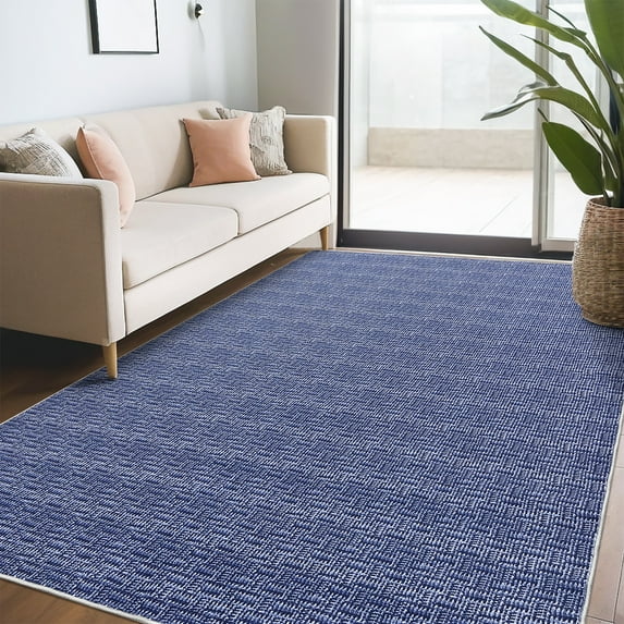 CAROMIO Washable Area Rug Non Slip 5' x 7' Rug for Living Room Solid Printed Textured Rug Indoor Carpet for Bedroom Dining Room, Blue