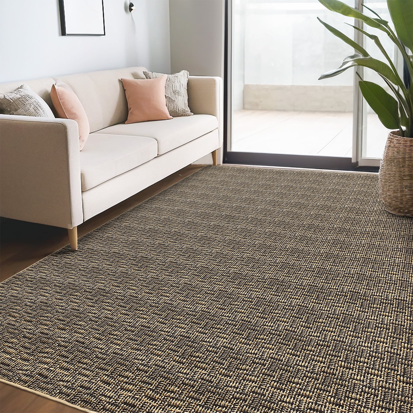 CAROMIO Washable Area Rug Non Slip 5' x 7' Rug for Living Room Solid Printed Textured Rug Indoor Carpet for Bedroom Dining Room, Brown