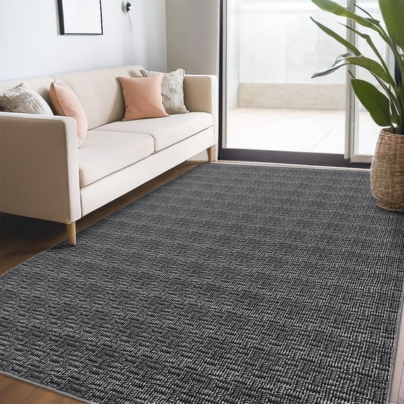 CAROMIO Washable Area Rug Non Slip 8' x 10' Rug for Living Room Solid Printed Textured Rug Indoor Carpet for Bedroom Dining Room, Black