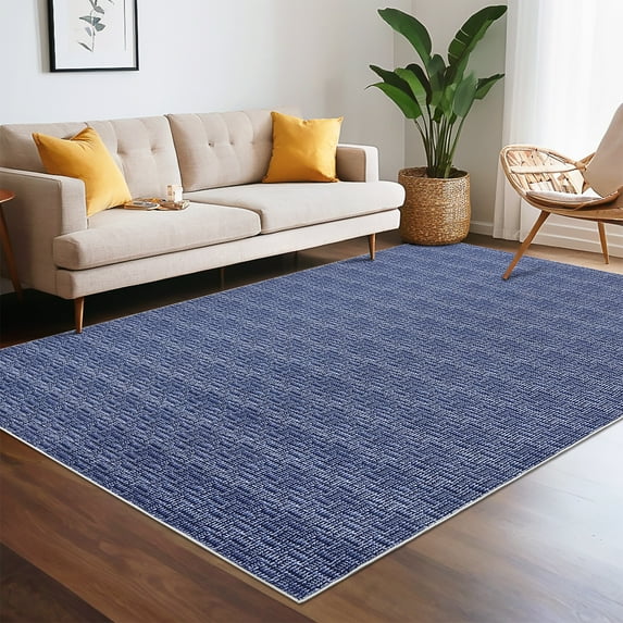 CAROMIO Washable Area Rug Non Slip Large 9' x 12' Rug for Living Room Solid Printed Textured Rug Indoor Carpet for Bedroom Dining Room, Blue