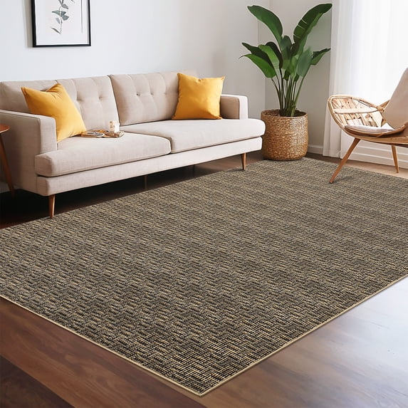 CAROMIO Washable Area Rug Non Slip Large 9' x 12' Rug for Living Room Solid Printed Textured Rug Indoor Carpet for Bedroom Dining Room, Brown
