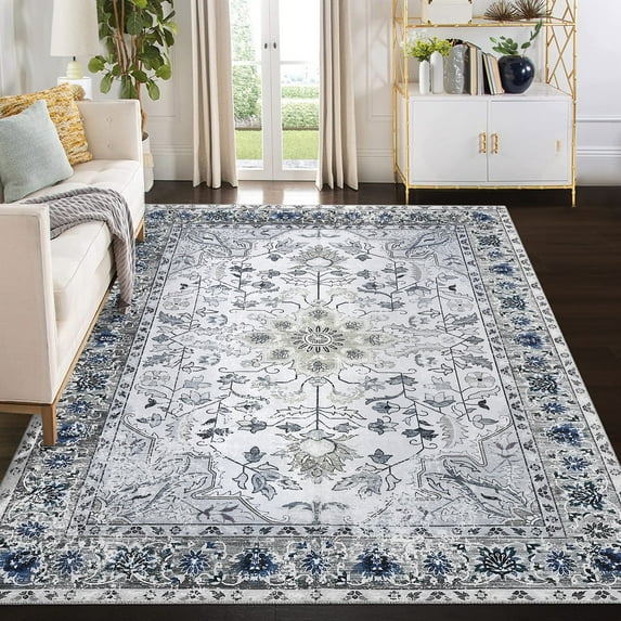 CAROMIO Washable Area Rug Oriental Rug Boho Vintage Floral Area Rug Non Shedding Rugs for Bed Room Living Room, 8' x 10' Gray