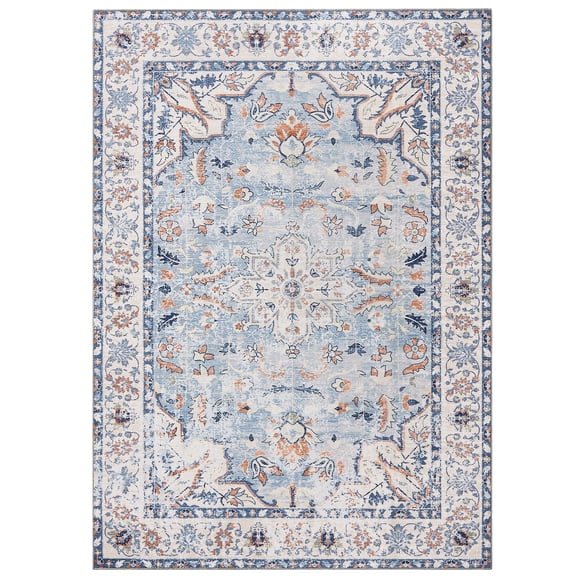 CAROMIO Washable Area Rug Oriental Rug Boho Vintage Floral Area Rug Non Shedding Rugs for Bed Room Living Room, 9' x 12' Blue/Beige