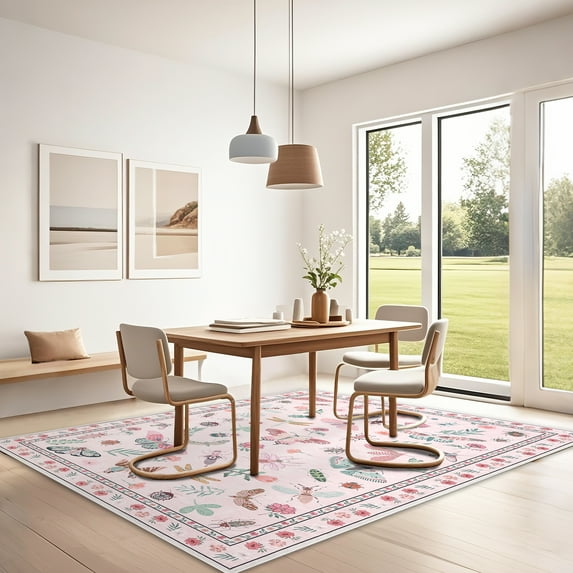 CAROMIO Washable Modern Indoor Insect Pattern Non-slip Carpet 10' x 13 Pink Area Rug for Living Room