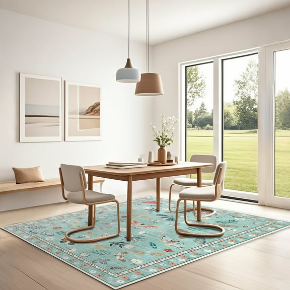 CAROMIO Washable Modern Indoor Insect Pattern Non-slip Carpet 5' x 7' Green Area Rug for Living Room