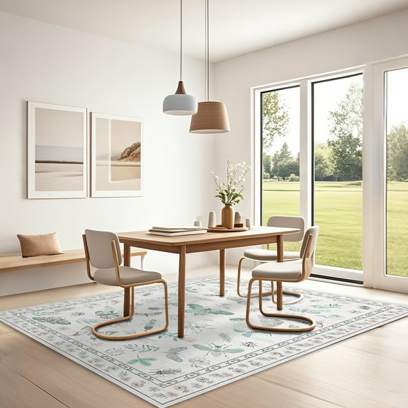 CAROMIO Washable Modern Indoor Insect Pattern Non-slip Carpet 8' x 10' Beige Area Rug for Living Room