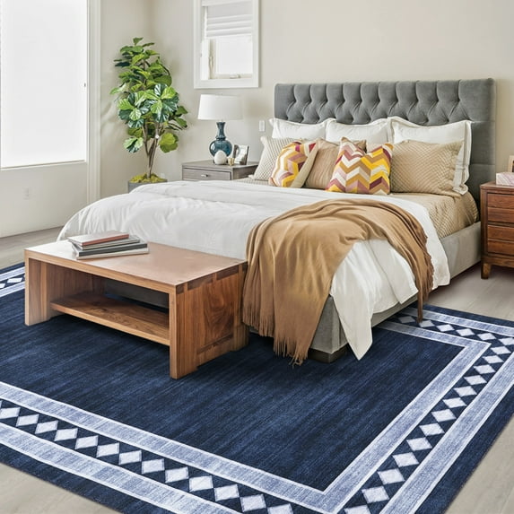 CAROMIO Washable Rug Modern Bordered Area Rugs Non Slip Carpet Contemporary Geometric Border Accent Rug, 6' x 9' Blue