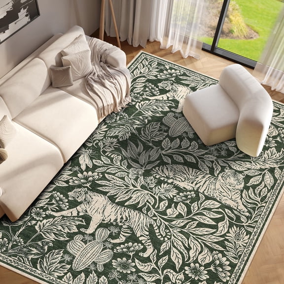 CAROMIO Washable Rug Modern Non Slip Carpet Contemporary Animal Accent Rug, 5' x 7' Green