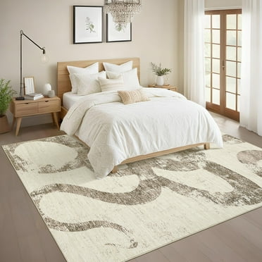 CAROMIO Washable Rug Modern Non Slip Carpet Contemporary Geometric Accent Rug, 5' x 7' Beige