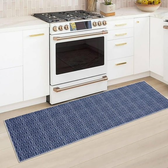 CAROMIO Washable Rug Non Slip 2' x 6' Runner for Living Room Solid Printed Textured Rug Indoor Carpet for Bedroom Dining Room, Blue