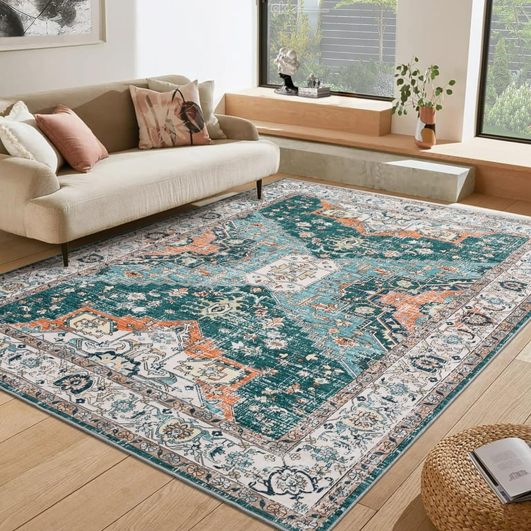 CAROMIO Washable Rug Vintage Floral Oriental Area Rug for Living Room Non Slip Soft Throw Carpet Aesthetic Accent Rug for Bedroom 8 x 10 Green Walmart