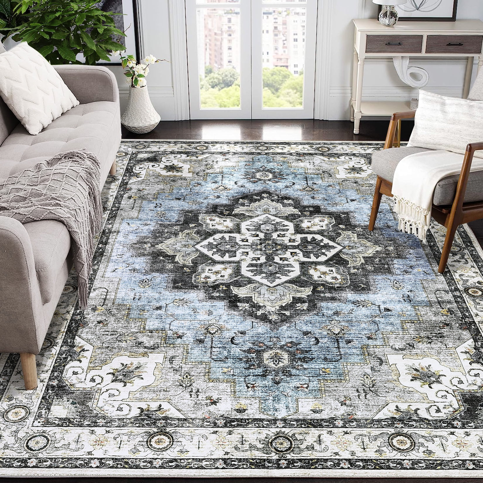 CAROMIO Washable Rugs for Living Room Boho Tribal Bedroom Rug Vintage ...