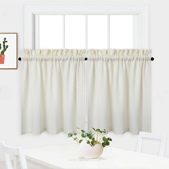 CAROMIO Waterproof Window Covering Kitchen Cafe Curtains 30" x 30", Ivory, Set of 2 Waffle Weave Textured