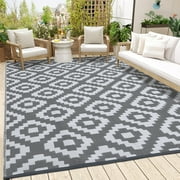 CAROMIO White Gray Moroccan Outdoor Area Rug 8x10 ft Waterproof Reversible Plastic Mat for Camping RV Picnic