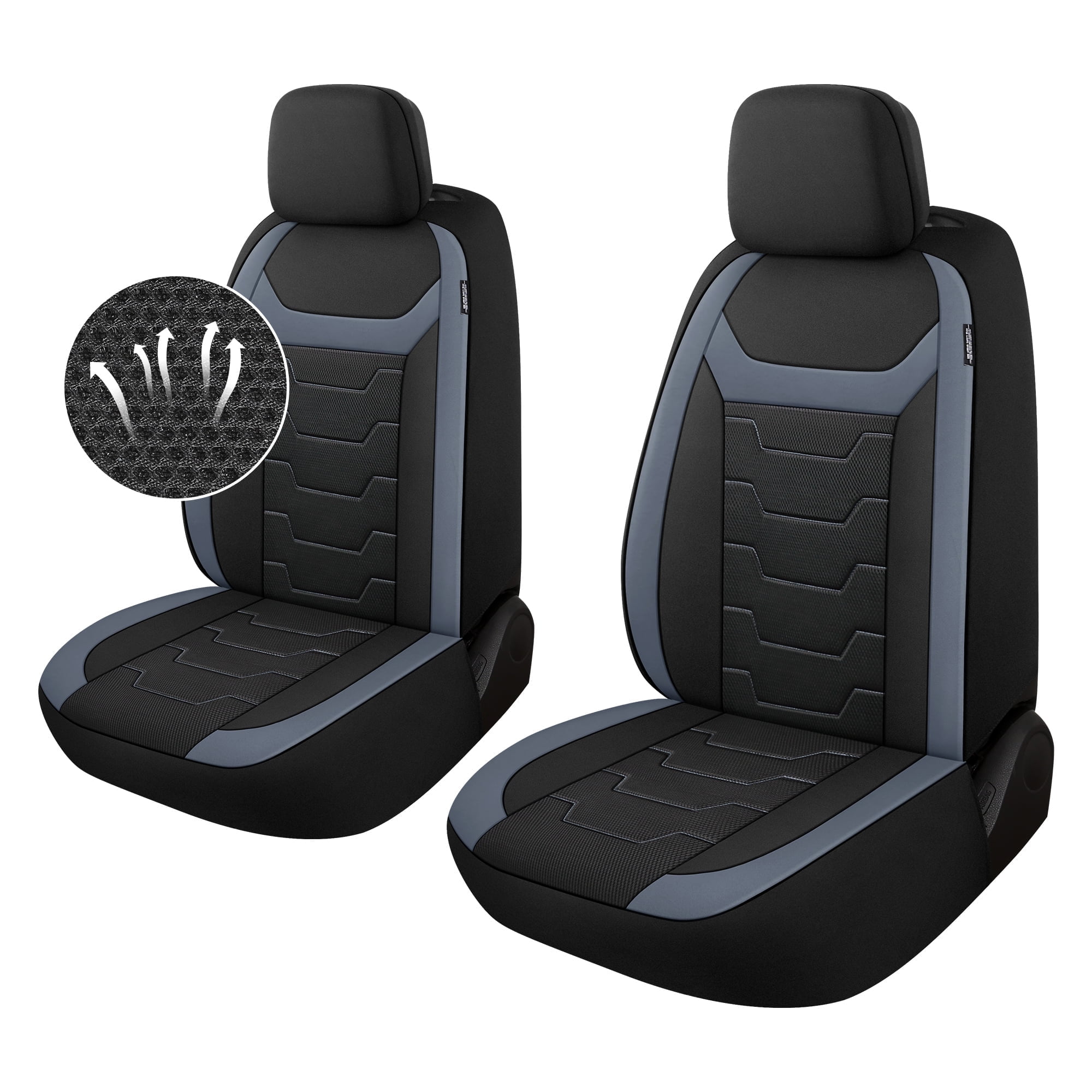 Caromop Universal Fit Car Seat Covers,3D Air Mesh Breathable Front Seat Protectors for Most Cars,SUVs,Trucks with Split Bench,Machine Washable,Airbag Safe(Black/Gray)