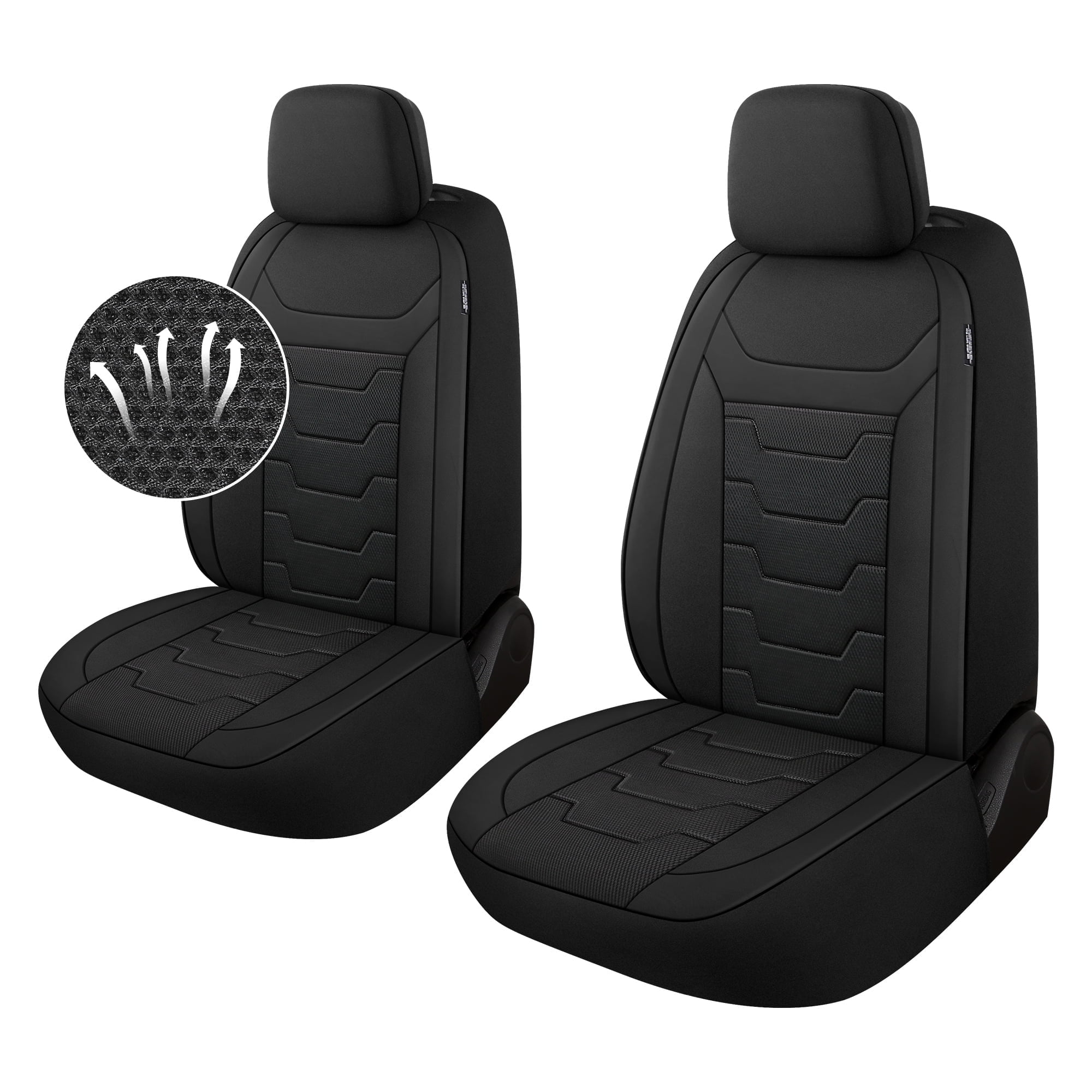 Caromop Universal Fit Car Seat Covers,3D Air Mesh Breathable Front Seat Protectors for Most Cars,SUVs,Trucks with Split Bench,Machine Washable,Airbag Safe.(Black/Beige)