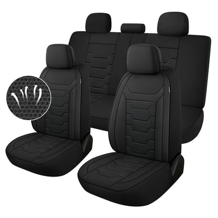 Caromop Black, 3D Air Mesh, Breathable, Airbag Safe, Full Set Seat Covers