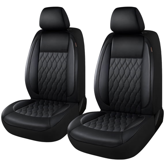 CAROMOP Faux Leather Car Seat Covers 2 Front Set,Luxury and Comfortable Seat Covers for Cars, Airbag Compatible Car Interior Covers, Universal Fit for Suvs,Vans,Trucks(Black)