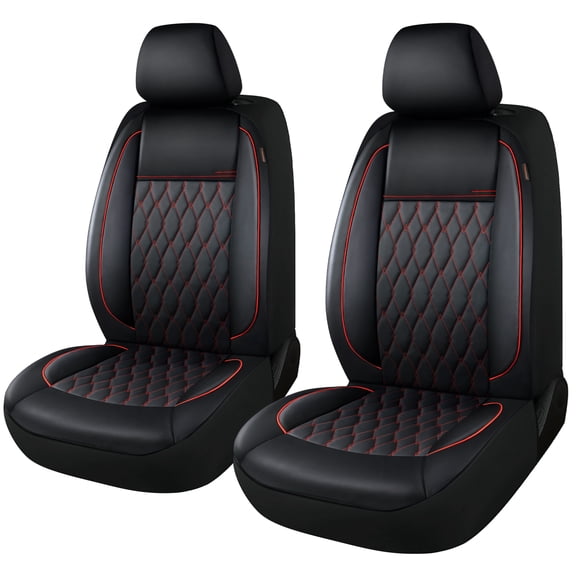 CAROMOP Faux Leather Car Seat Covers 2 Front Set,Luxury and Comfortable Seat Covers for Cars, Airbag Compatible Car Interior Covers, Universal Fit for Suvs,Vans,Trucks(Black/Red)