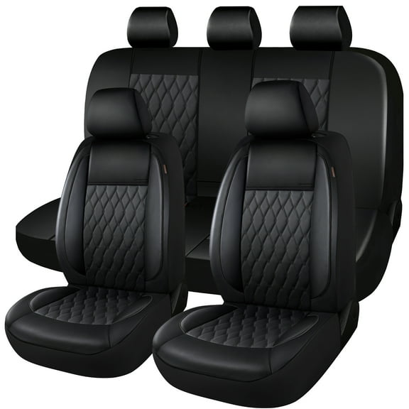 CAROMOP Faux Leather Car Seat Covers Full Set,Luxury and Comfortable Covers for Cars,Split Bench Compatible Car Interior Covers,Universal Fit for Suvs,Vans,Trucks,Airbag Compatible(5-Seat Black)