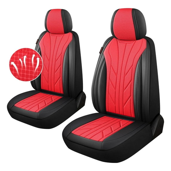 Caromop Red, Luxury Faux Leather & Fabric, Breathable 3D Foam, Armrest Covers,Airbag compatible,Front Seat Covers
