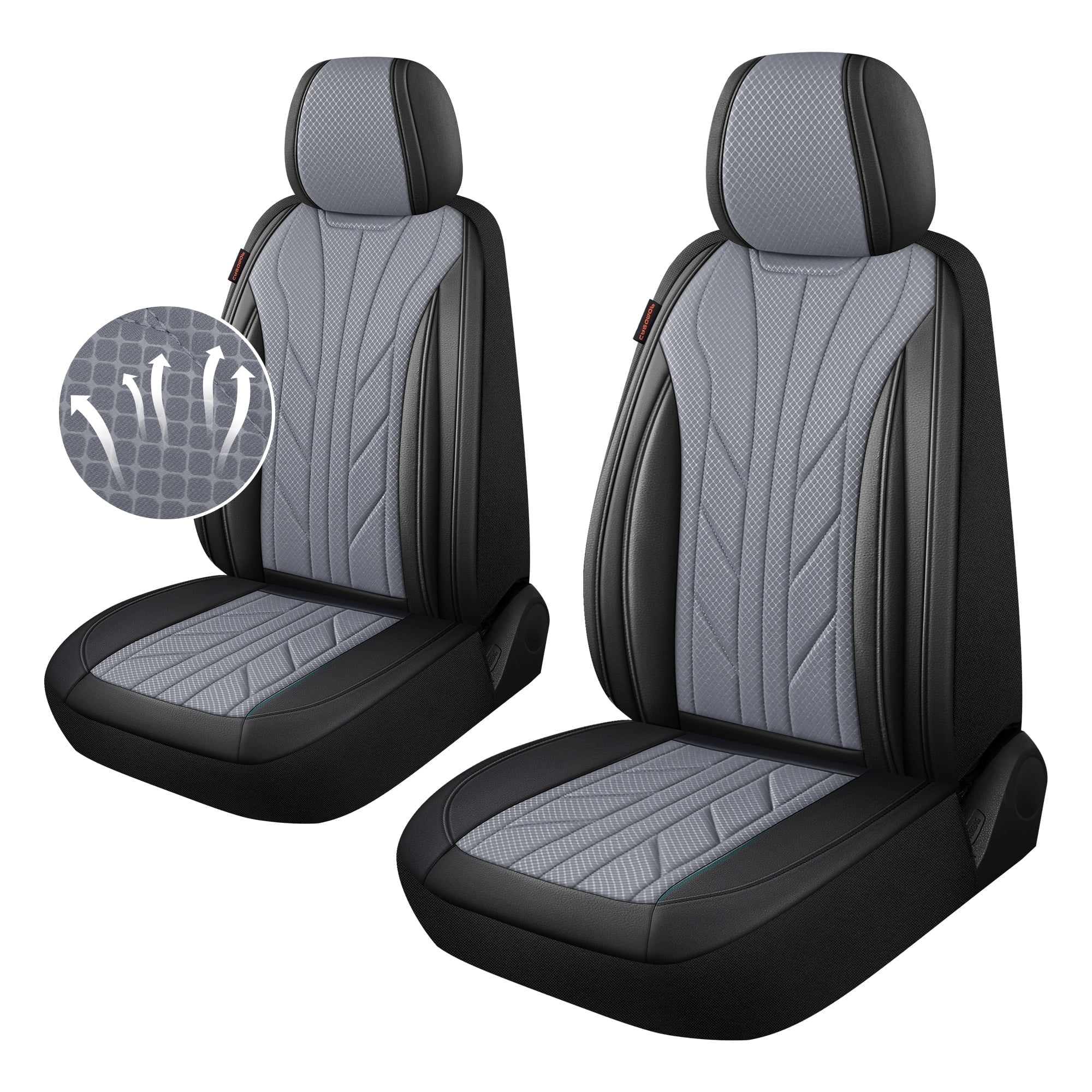 Caromop Gray, Luxury Faux Leather & Fabric, Breathable 3D Foam, Armrest Covers,Airbag compatible,Front Seat Covers