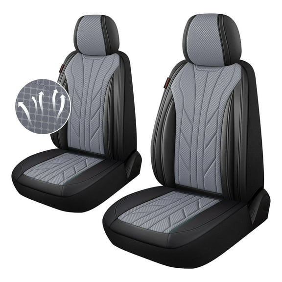 Caromop Gray, Luxury Faux Leather & Fabric, Breathable 3D Foam, Armrest Covers,Airbag compatible,Front Seat Covers