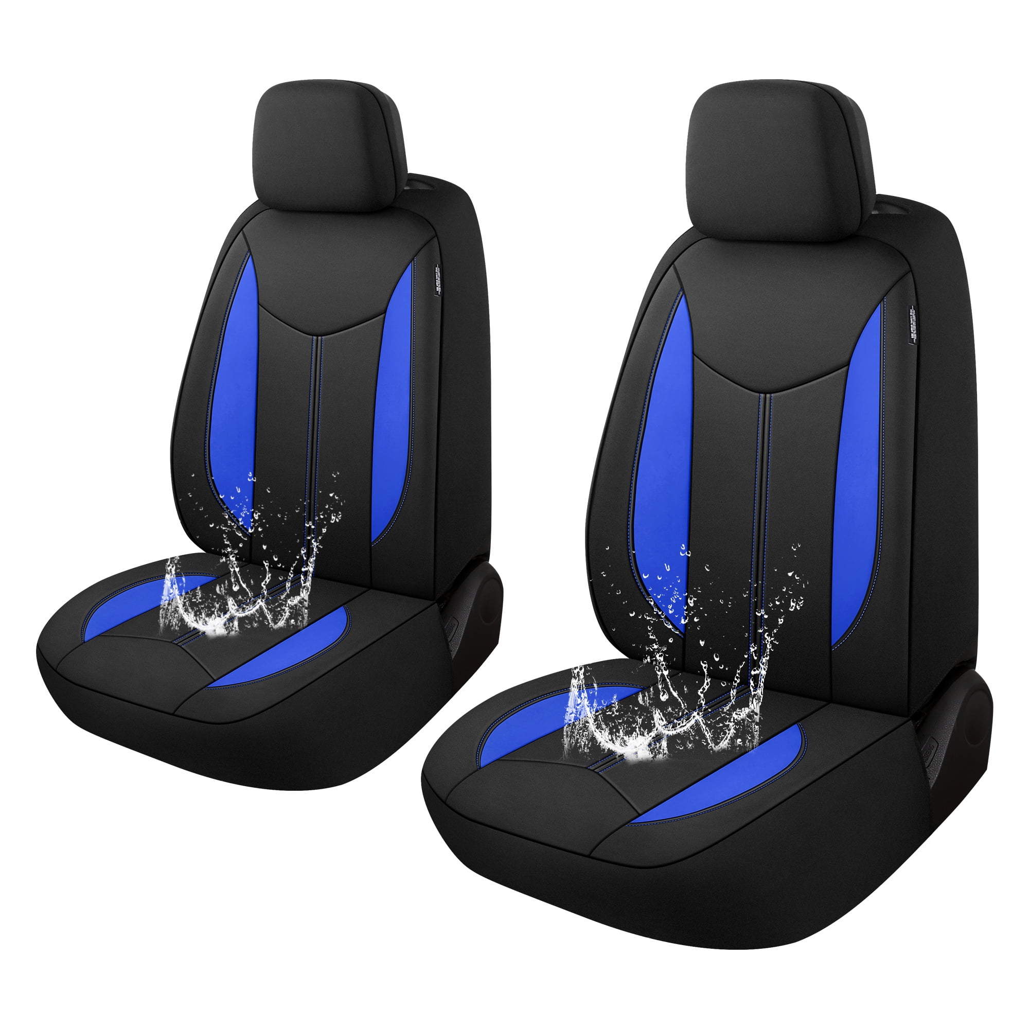 CAROMOP Neoprene Car Seat Cover 2 Front Seats, Waterproof Seat Covers for Cars, Universal Fit for Most Car Interior Covers-Sedan Truck SUV(Black/Blue)