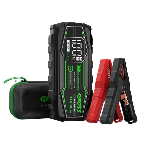 CAROSS T18 Plus Portable Car Jump Starter and USB Power Bank with 1,000-Amp Peak, Advanced Protection Jumper Clamps, LED Light and QC Fast Charger