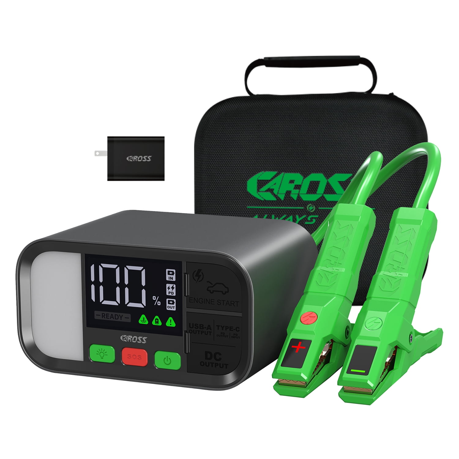 CAROSS T19SC Plus Portable Car Jump Starter and USB Power Bank with 2,000-Amp Peak, 12V Port, Smart Connect Jumper Clamps, Light and PD Fast Charger