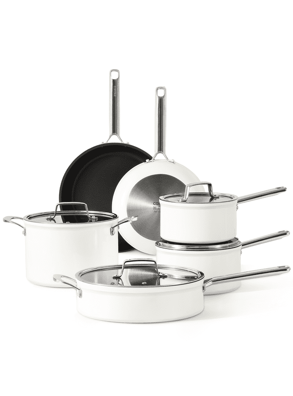 CAROTE 10 PCS Nonstick Cookware Set, Premium Pots and Pans Set Non Stick, Heavy Gauge Kitchen Cookware Sets, Dishwasher Safe, Oven Safe, White