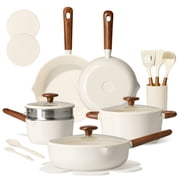 Carote 21-Piece Nonstick Pots and Pans Set, Ceramic Cookware Set with Steamer, Induction Compatible, White