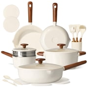 CAROTE 21-Piece Ceramic Cookware Set, Nonstick Pots and Pans with Steamer, Induction Compatible, White