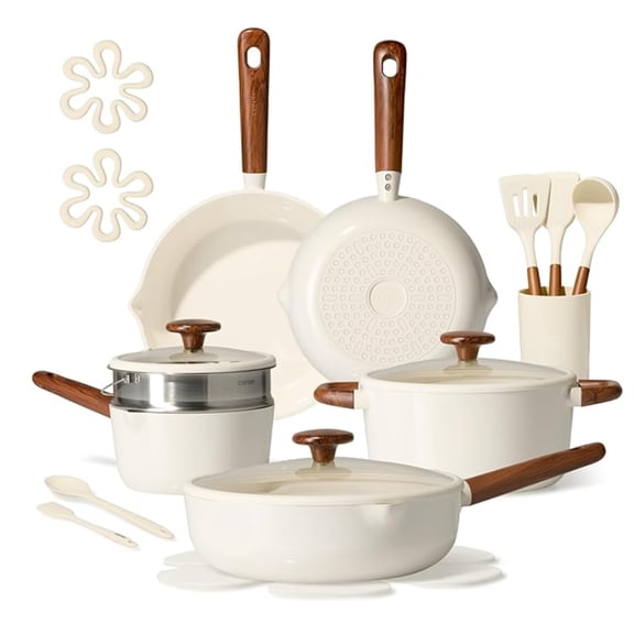 CAROTE 10pcs Pots and Pans Set Non Stick, Nonstick Kitchen Cookware Sets, Induction Kitchen Cookware Sets, Beige and Taupe