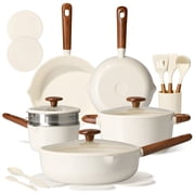 CAROTE 21-Piece Ceramic Cookware Set, Nonstick Pots and Pans with Steamer, Induction Compatible, White