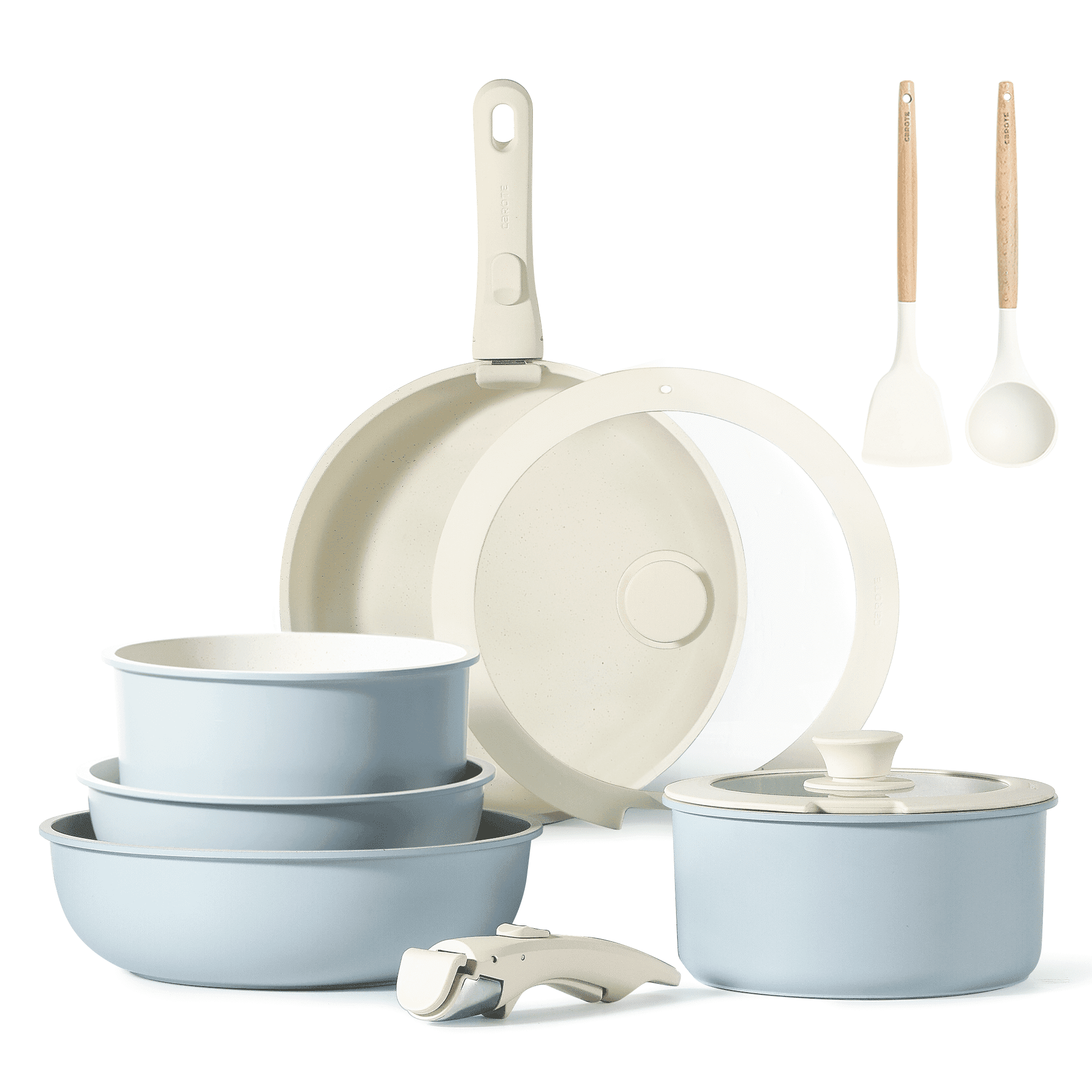 Carote 11pcs Nonstick Pots And Pans Set With Detachable Handle