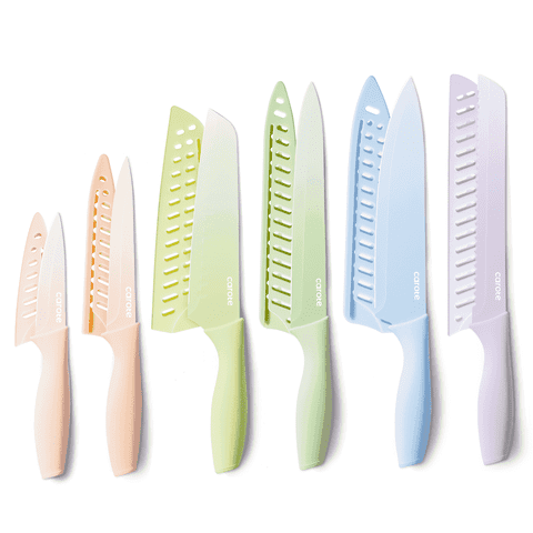 Carote 12 Pcs Kitchen Knife Set, Stainless Steel Knife Sets with Nonstick Creamic Coating, Dishwasher Safe