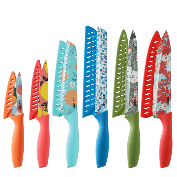 Carote 12 Pcs Kitchen Knife Set, Stainless Steel with Nonstick Creamic Coating, Dishwasher Safe