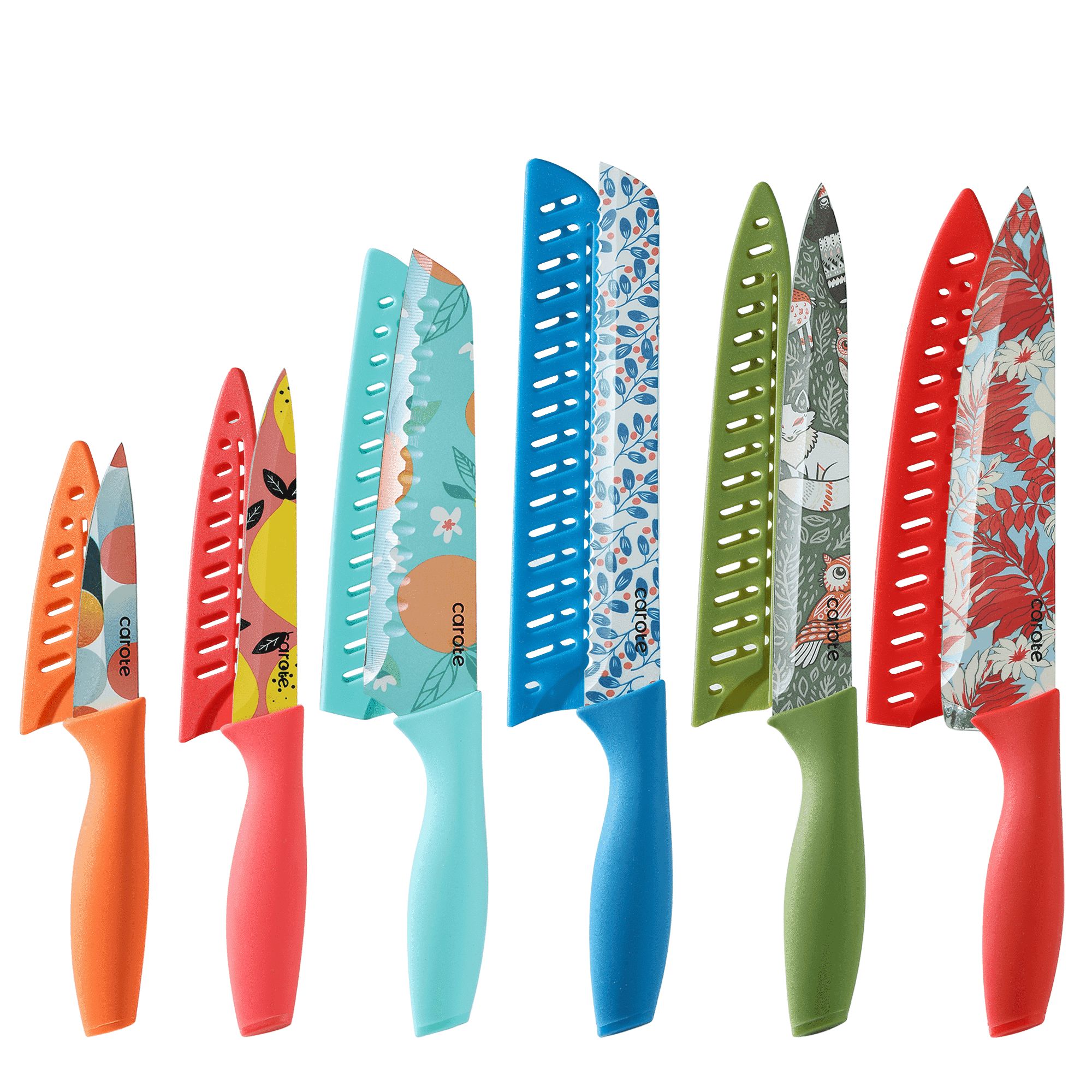 Carote 12 Pcs Kitchen Knife Set, Stainless Steel with Nonstick Creamic Coating, Dishwasher Safe