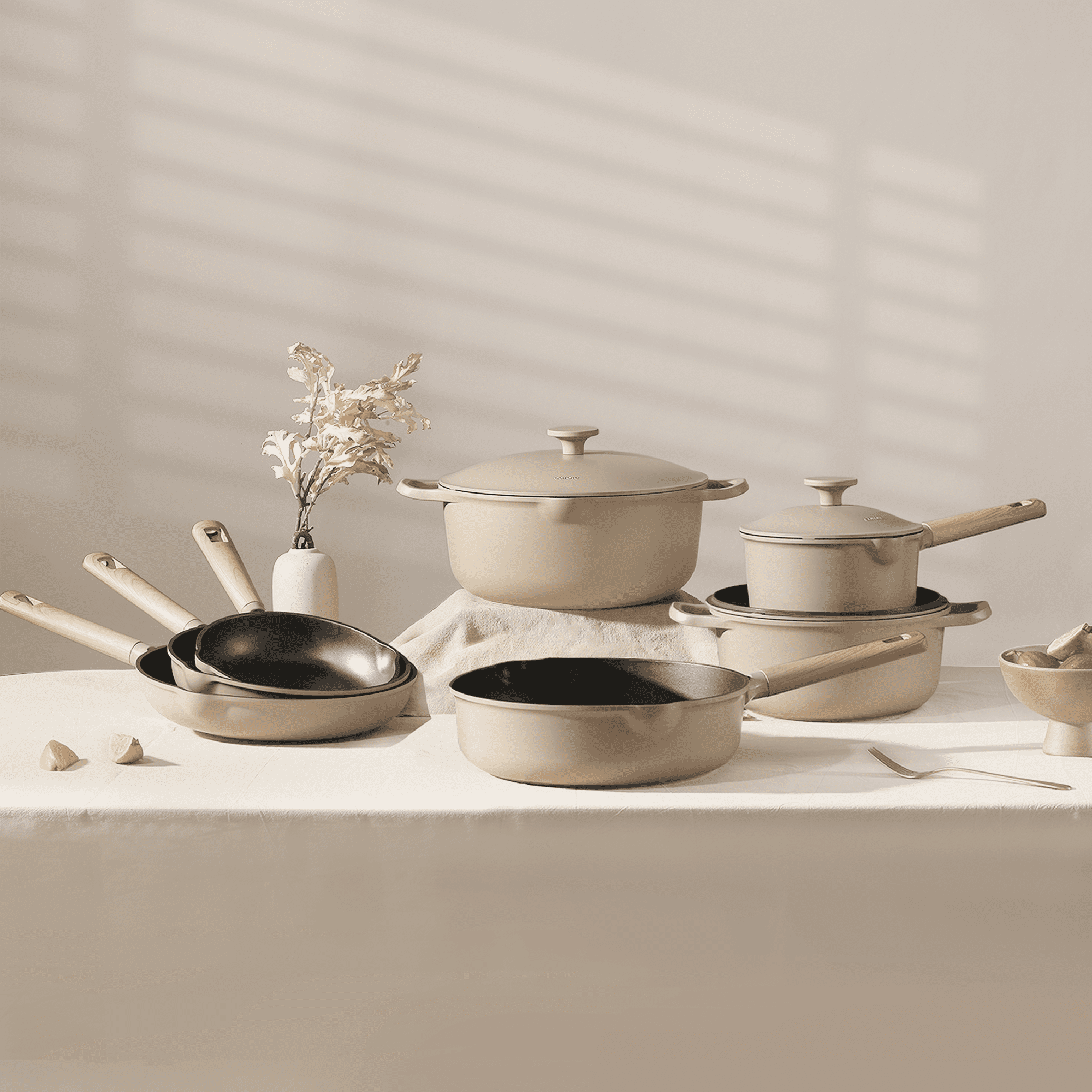 CAROTE 12 PCS Pot and Pan Set Nonstick, Induction Cookware Set, Easy to Clean, Clay