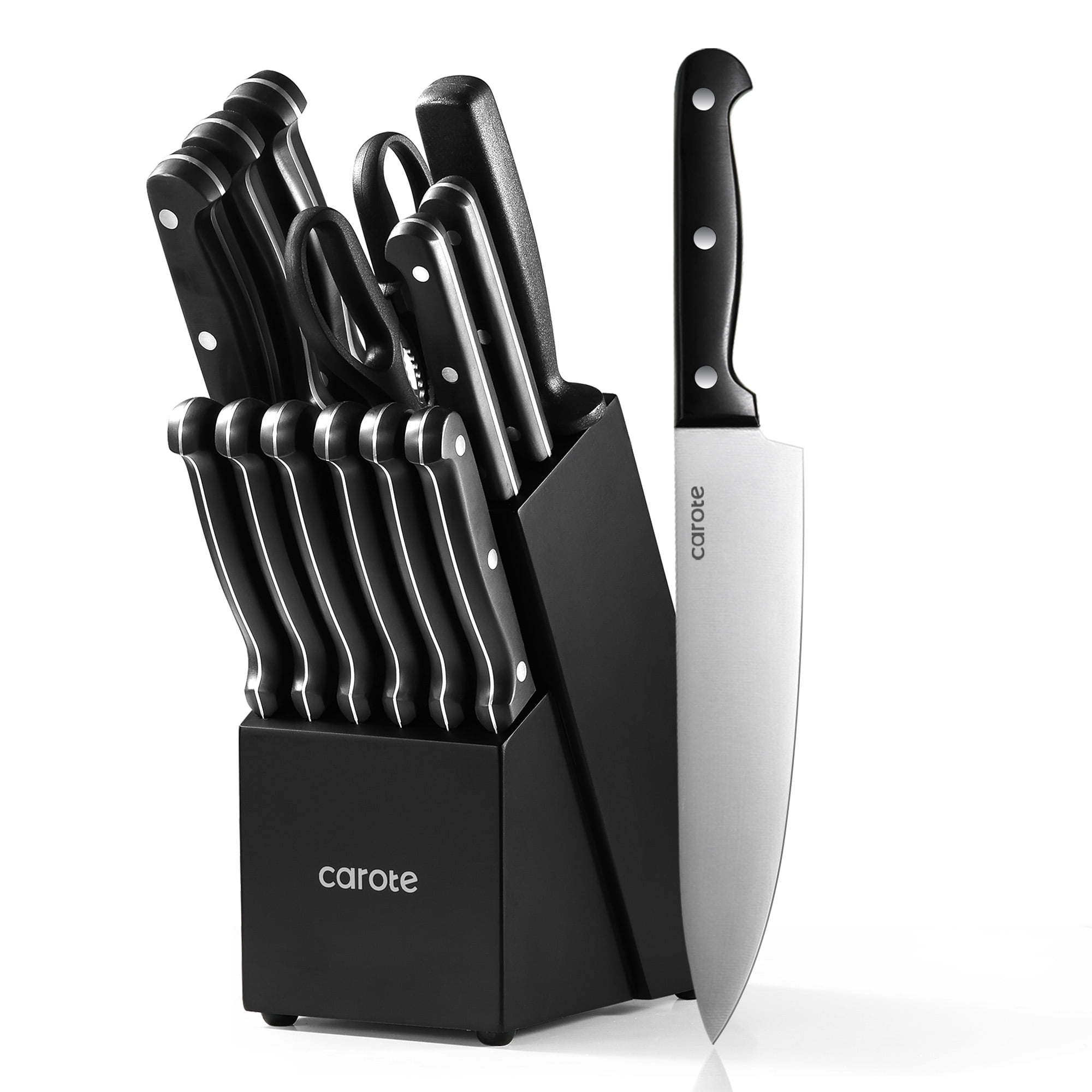CAROTE 14 Pieces Knife Set with Wooden Block Stainless Steel Knives Dishwasher Safe with Sharp Blade Ergonomic Handle Forged Triple Rivet-Pearl Black - Walmart.com