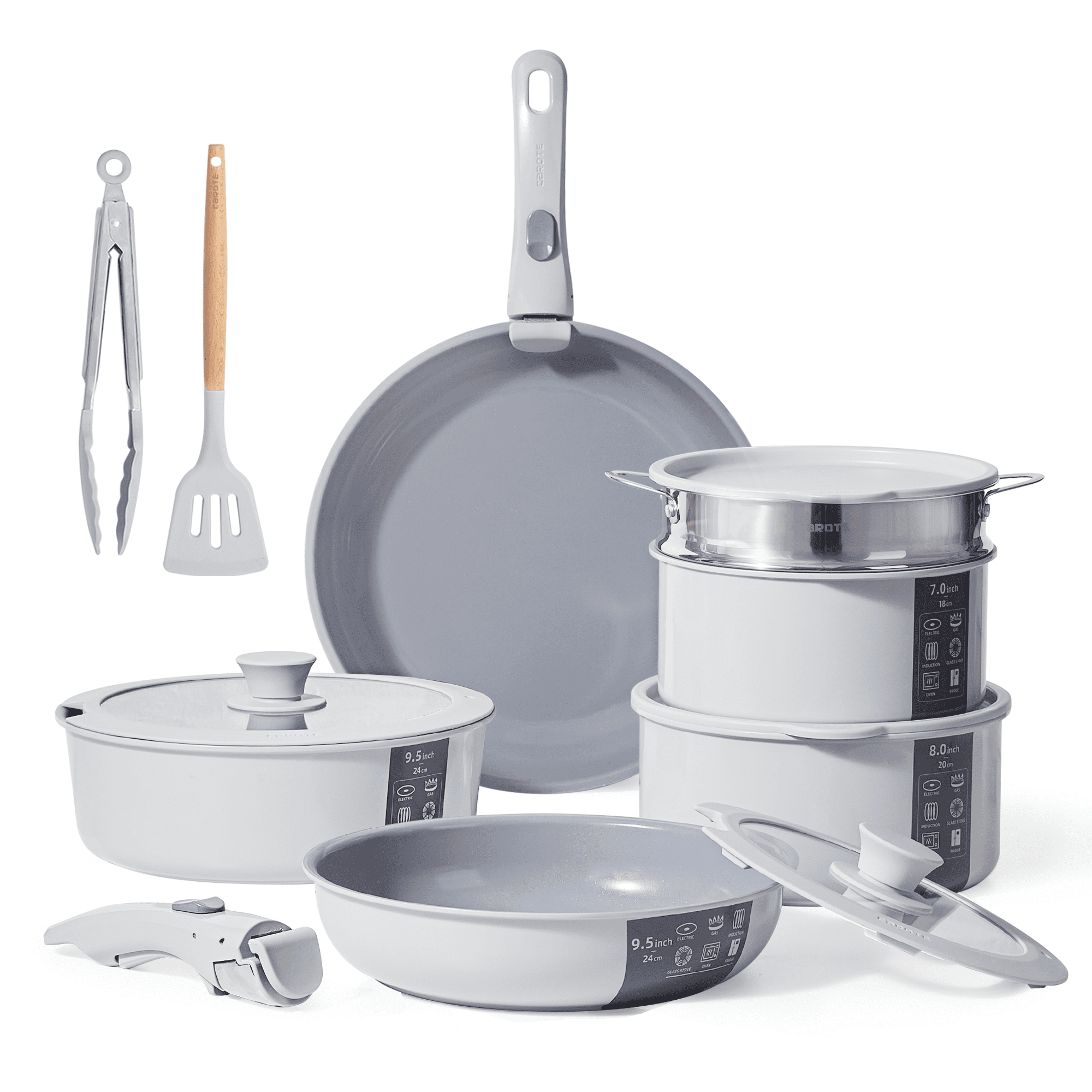 5-PC Carote Granite Nonstick Cookware Set: 8 Frying Pan, 11 Frying Pan,  1.5 Quart Saucepan w/ Lid, Glass Lid w/ Silicone Ring, & Removable Handle  $40 + FS