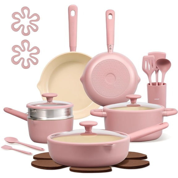 CAROTE 15pcs Pots and Pans Set, Nonstick Cookware Set Detachable Handle, Multicolor