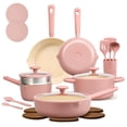 thumbnail image 1 of CAROTE 21-Piece Ceramic Cookware Set, Nonstick Pots and Pans with Steamer, Induction Compatible, Pink, 1 of 10